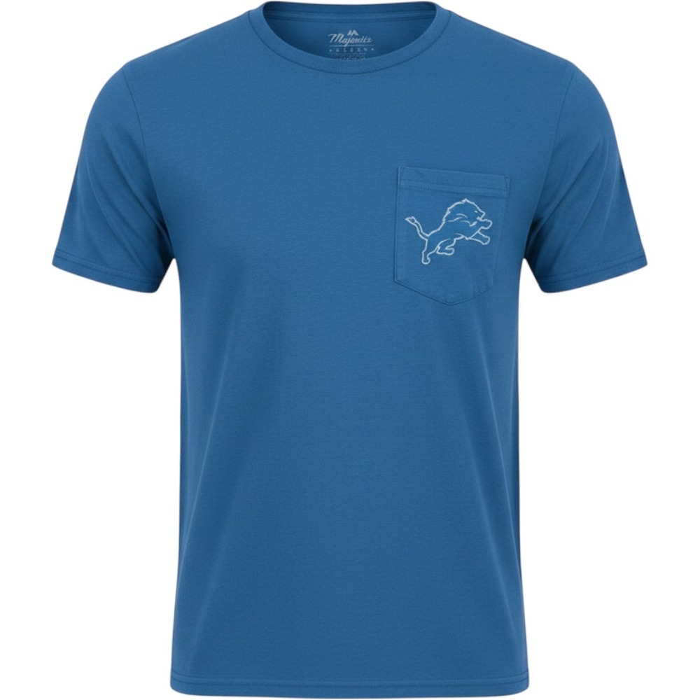 Majestic Threads Detroit Lions NFL Pocket T-Shirt Mens Small Blue Tri-Blend NEW